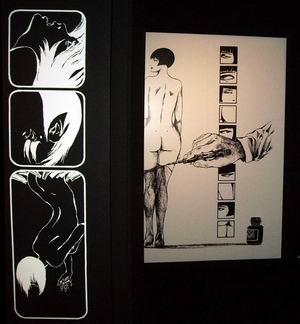 Dans l'espace Crepax, une lumière fine et un commentaire off en italien le rendent envoûtant.