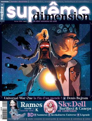 La couverture du premier numéro Hervé Loiselet : « Suprême Dimension affiche une filiation avec Lanfeust Mag ».