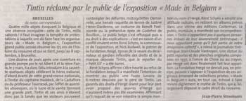 Le conflit « Made In Belgium » Vs Fondation Hergé fait la une du quotidien « Le Monde ».