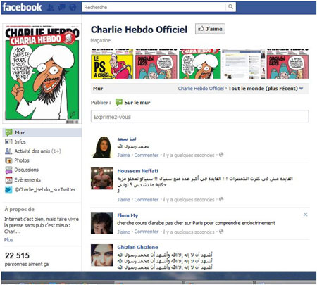 La page Facebook de Charlie Hebdo attaquée par les intégristes musulmans