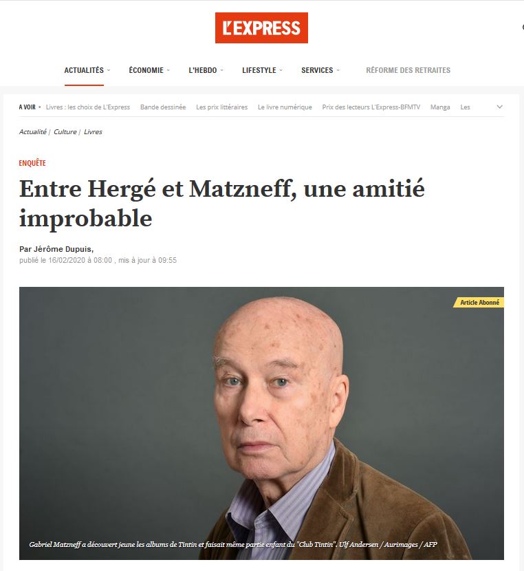 L'Express revient sur les relations « improbables » entre Hergé et Gabriel Matzneff