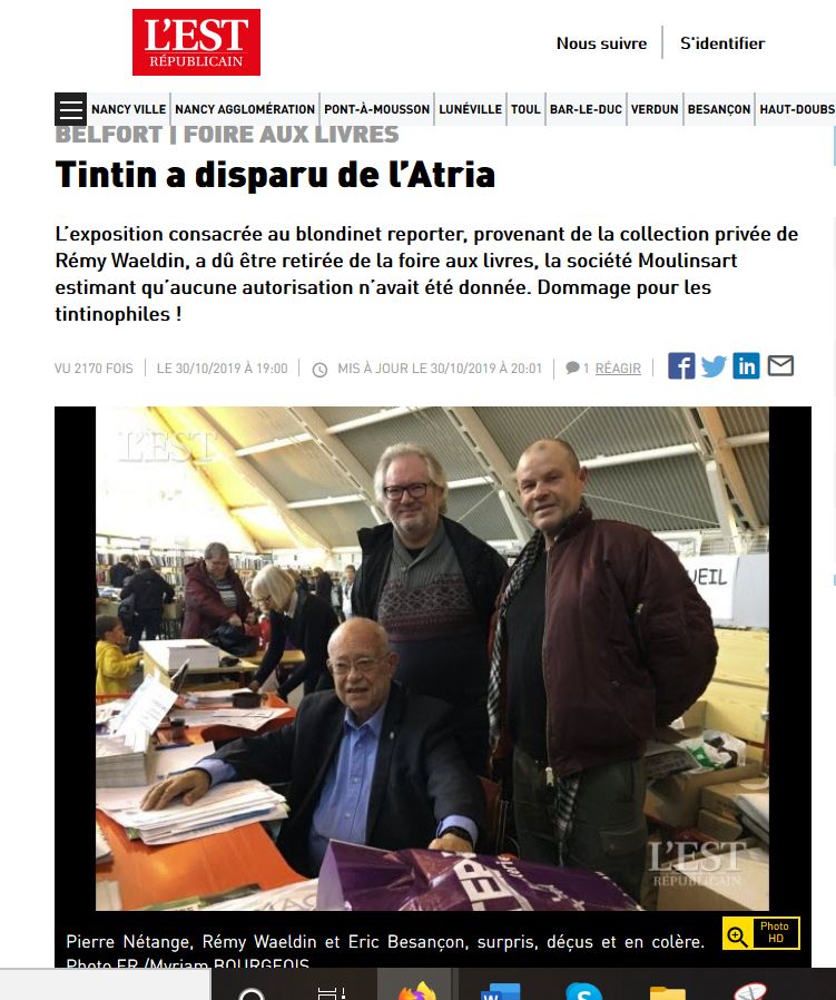 À la Foire aux livres de Belfort, Moulinsart obtient le retrait d'une exposition Tintin