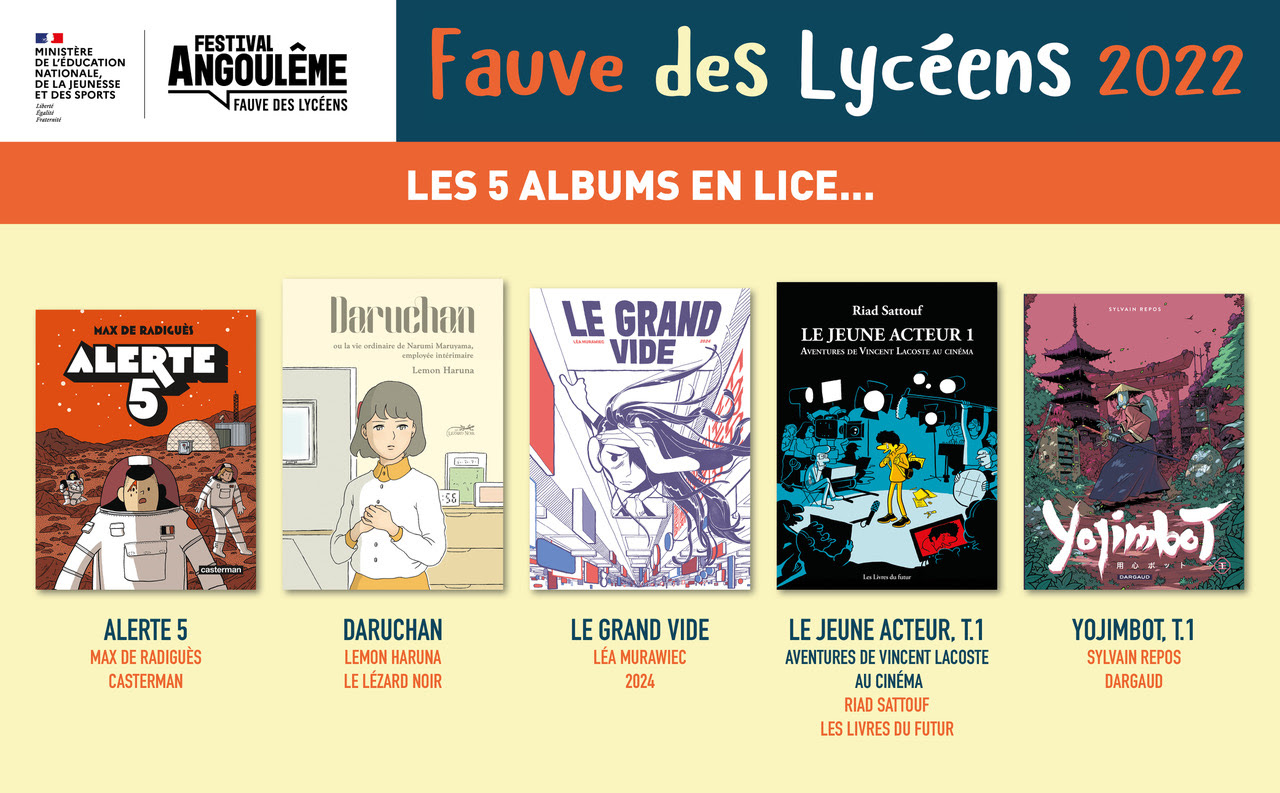 FIBD : cinq albums en lice pour le prix Fauve des Lycéens 2022