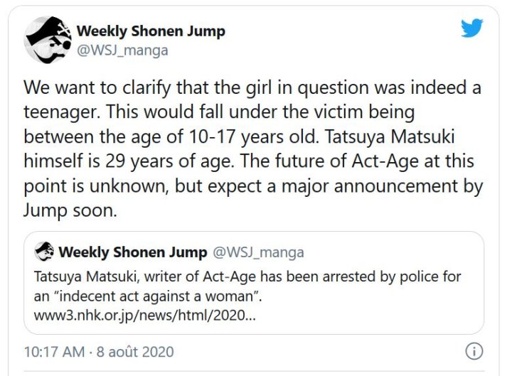 L'auteur du manga "Act Age" arrêté pour attouchements sur mineures